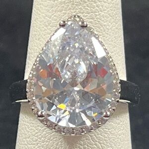 Pear CZ Halo Sterling Silver Ring